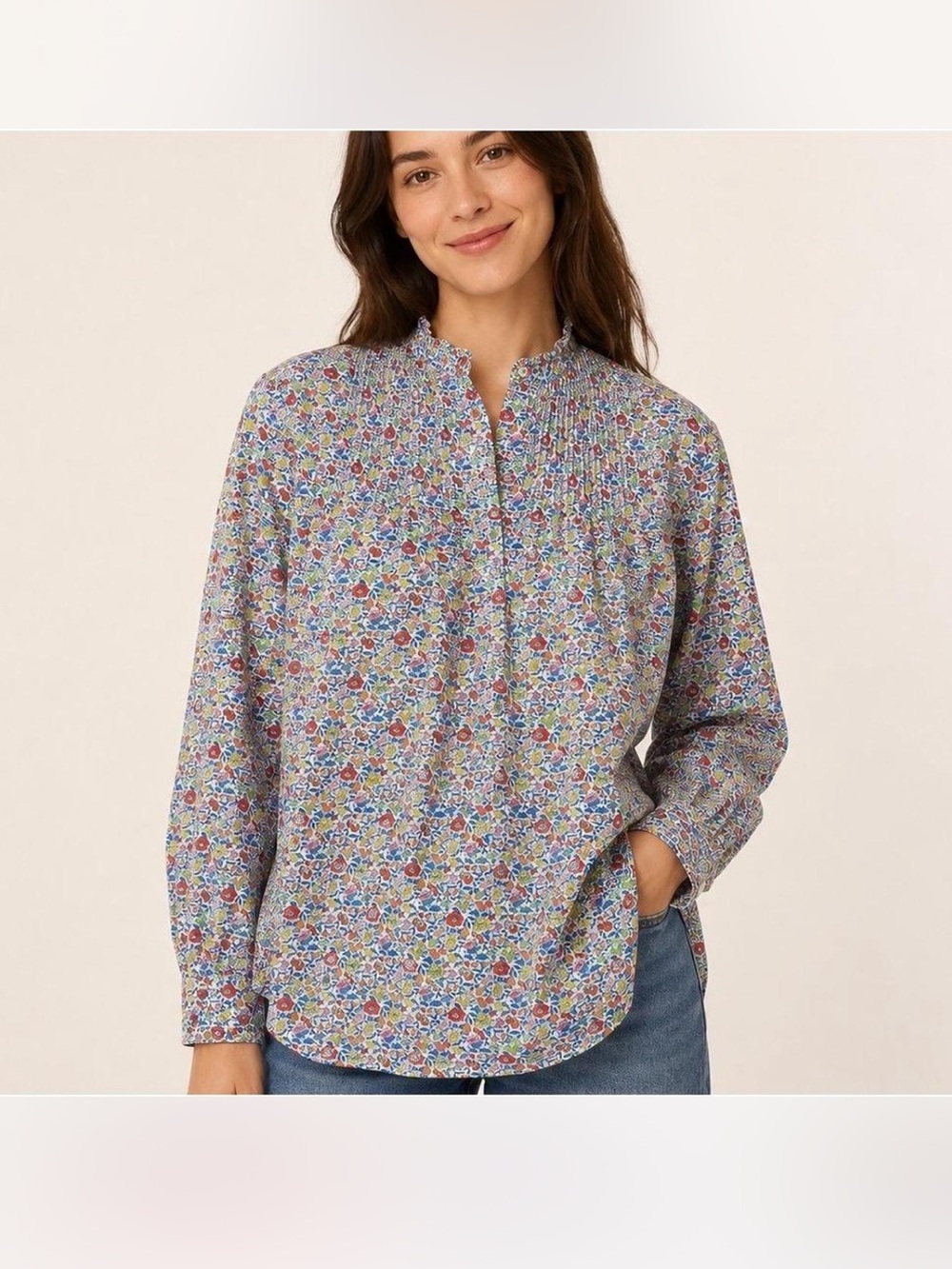 J CREW x Liberty Fabric Ruffle Classic Popover Shirt Womens 8 Favourite Flowers